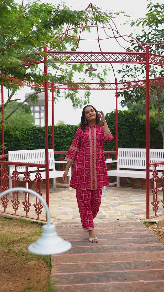 Bright pink ghad chola pure cotton stylish two piece cordset (A997)