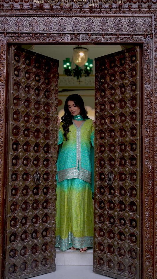 Green pure chinnon sharara set (P1336)