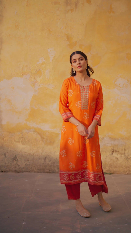 Orange pure mul silk two piece cordset (A267)