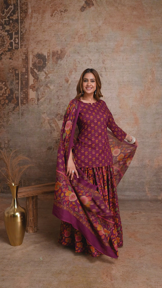 Pure cotton gopi dress with flared skirt three piece set (C541)
