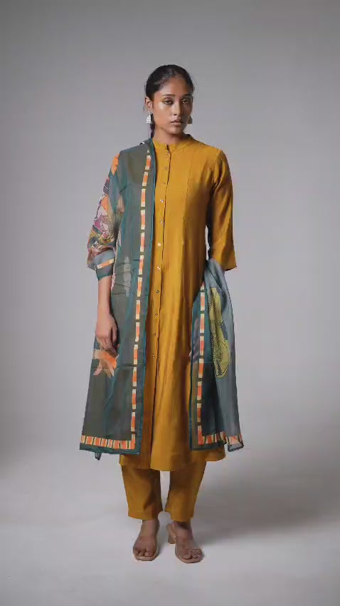 Mustred yellow with digital print three piece set (A642)