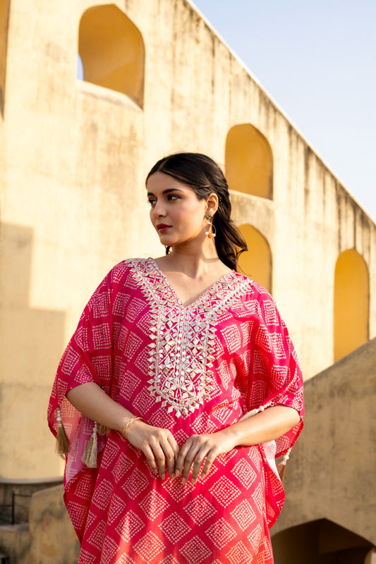 Bandani omare pure mul silk with real mirror work two piece kaftan set (A364)