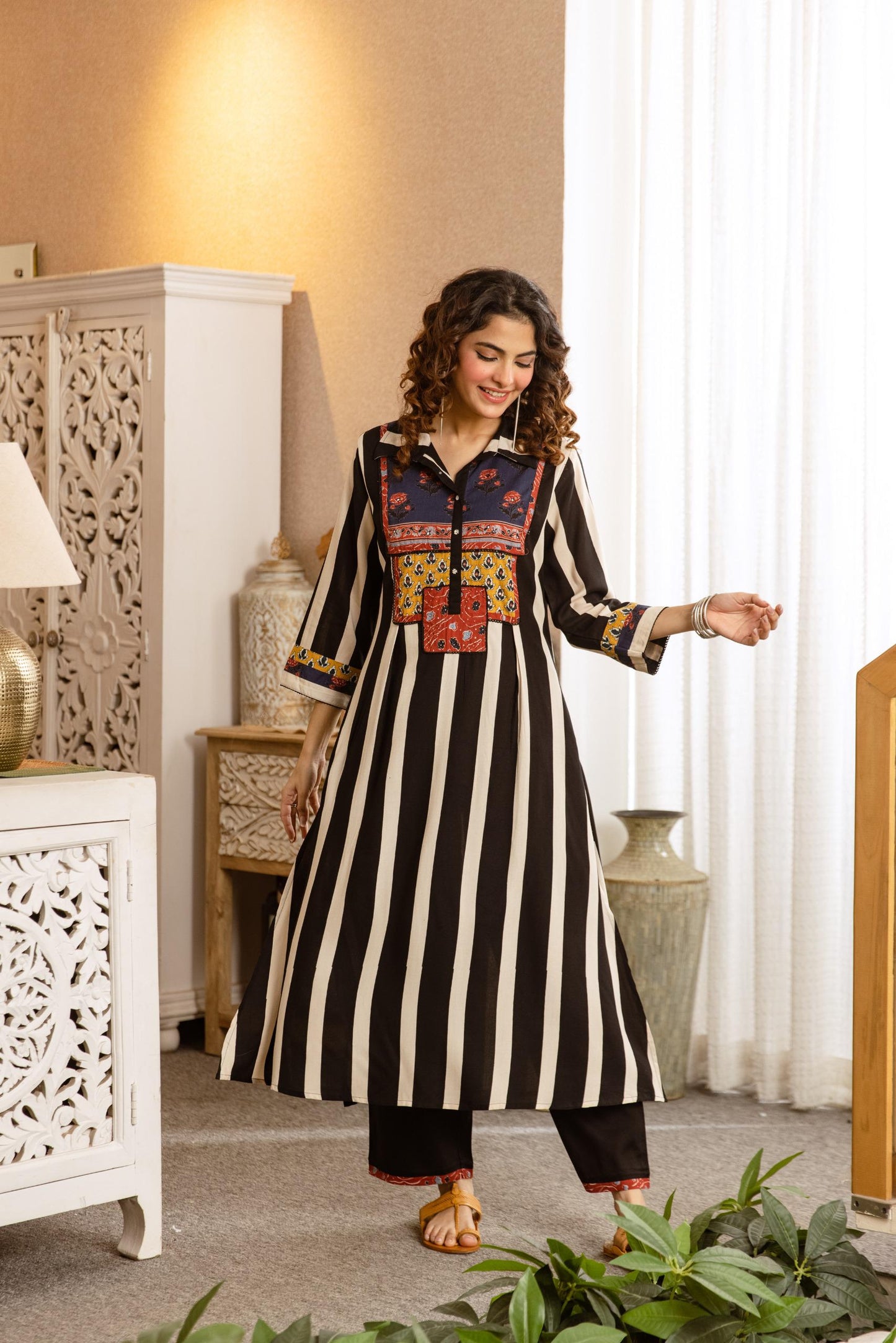 Cotton modal very stylish two piece cordset with patch work (S178)