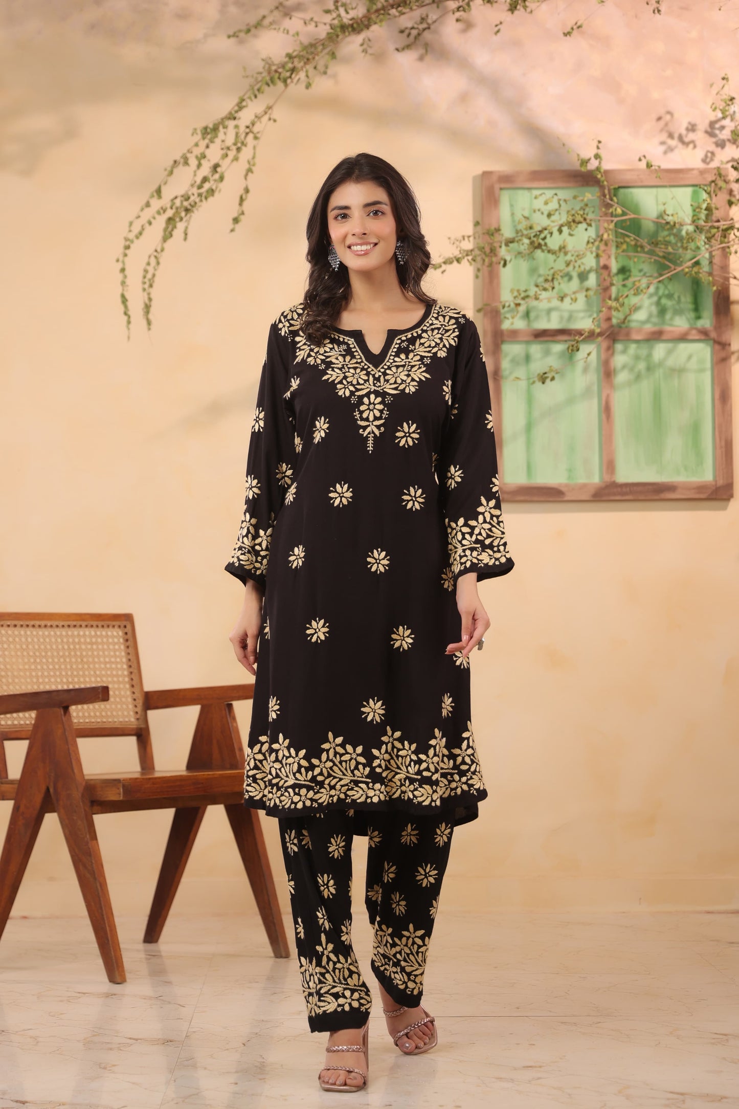 Cotton modal full chikankari two piece cordset (B202)