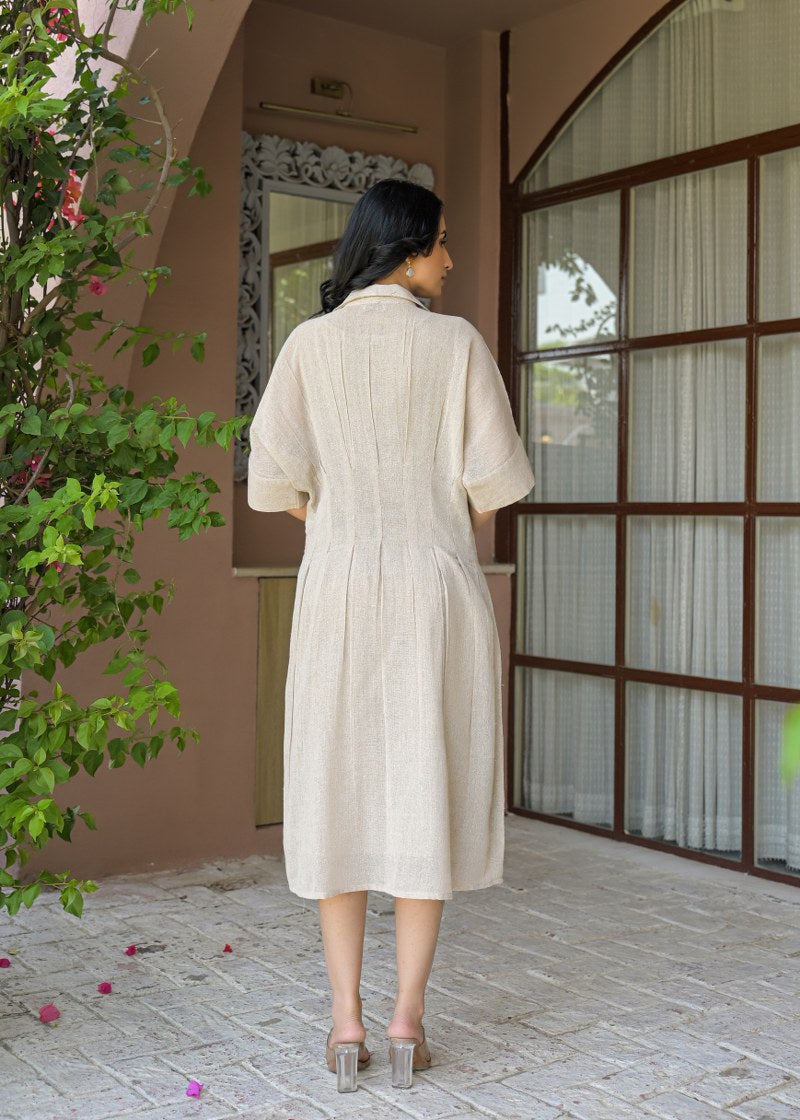 Jute linen with lining smart one piece dress (S162)