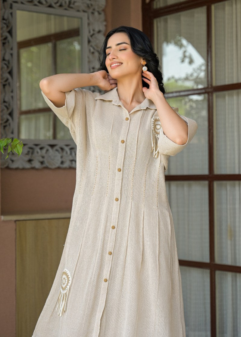 Jute linen with lining smart one piece dress (S162)