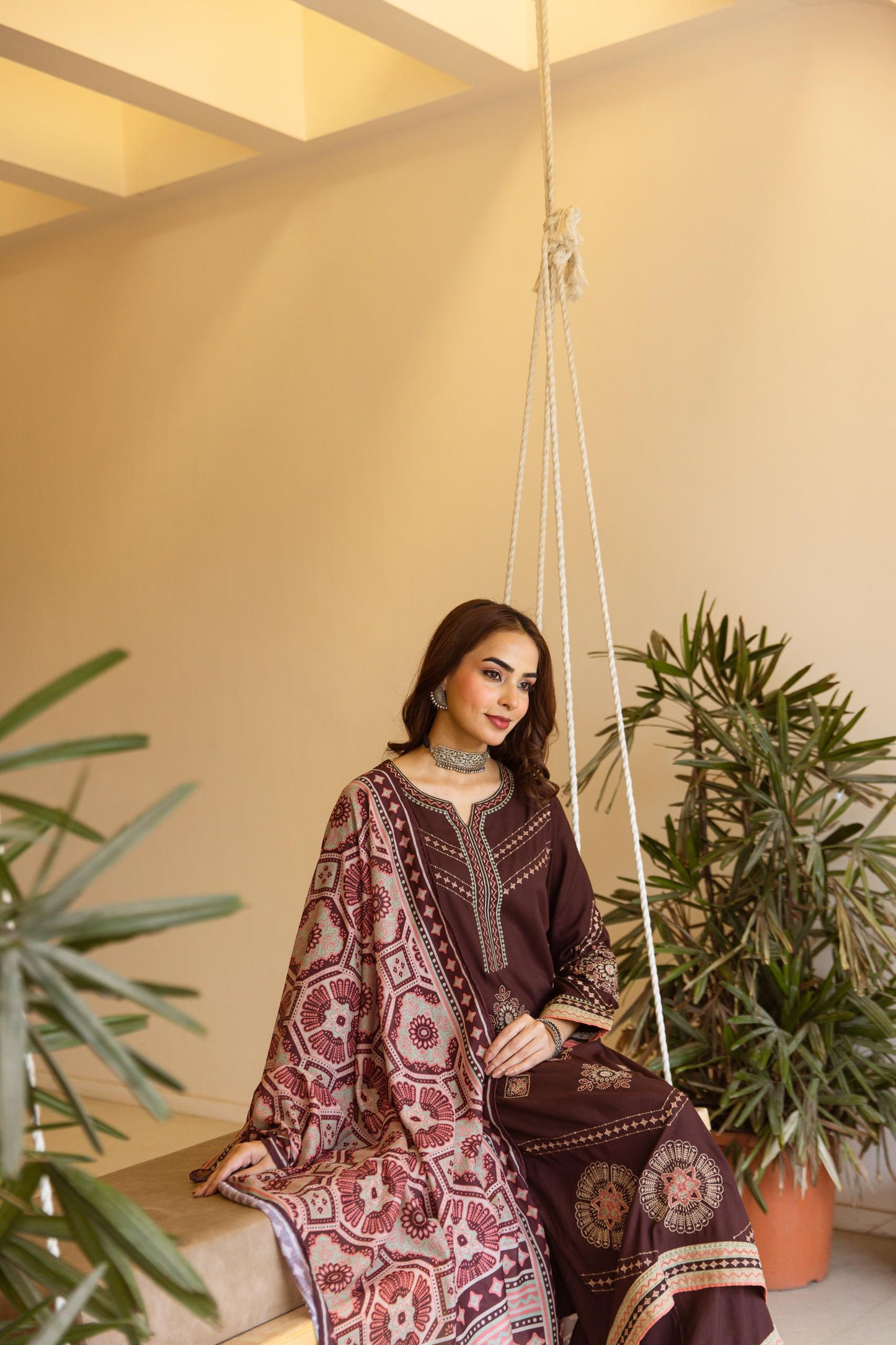 Cotton modal fully embroidered smart three piece set  (B246)