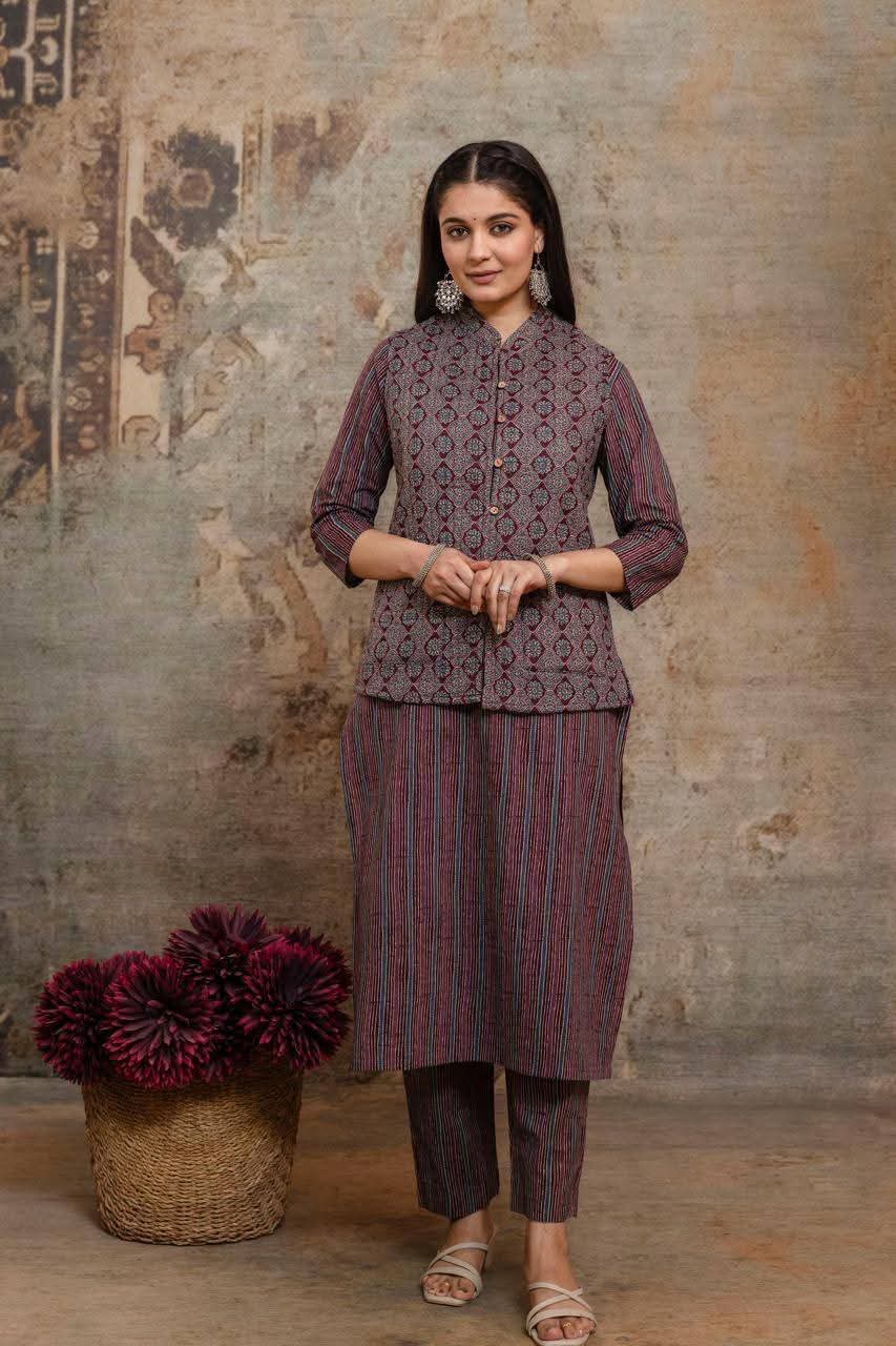 Pure cotton with a quilted jacket three piece set (A1351)