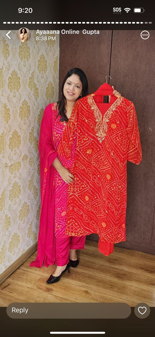 Red georgette straight pattern with lining three piece set (A906)