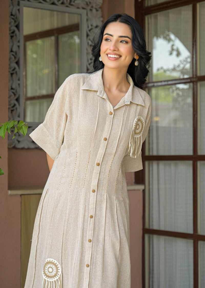 Jute linen with lining smart one piece dress (S162)