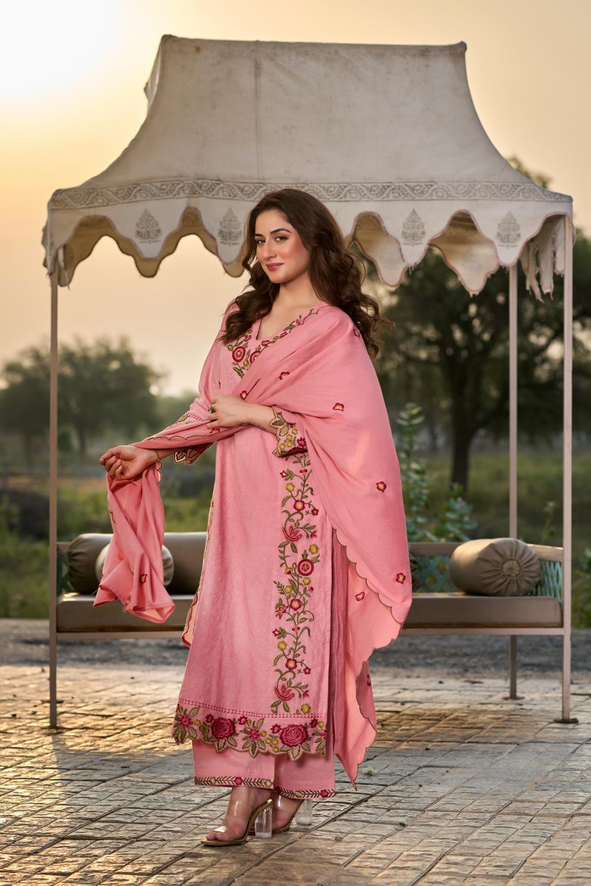 Cotton shifali with full thread work three piece set (B917)