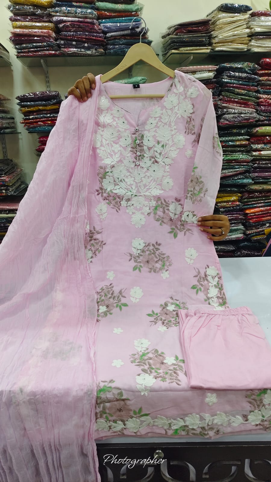 Mul cotton with lining full chikankari three piece set (C350)