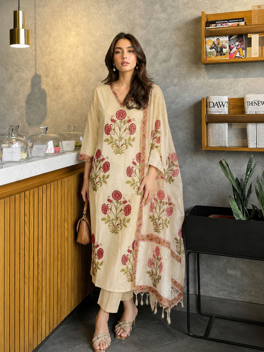Original block print smart with kota dupatta smart three piece set (B774)