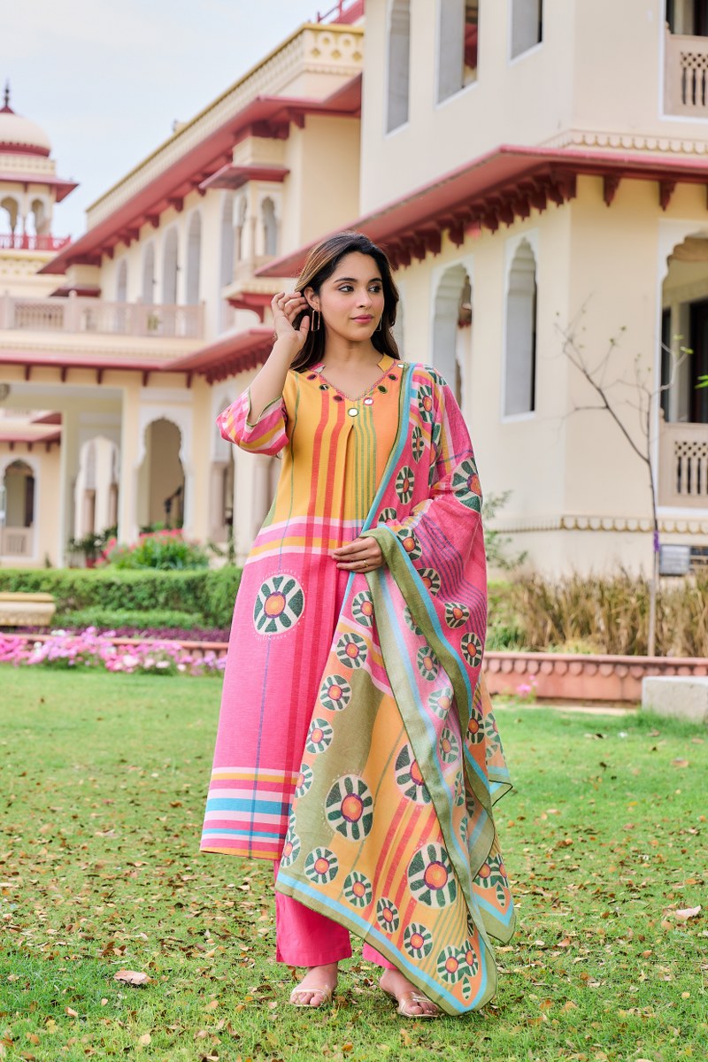 Cotton linen with real mirror perfect for summer three piece set (S143)