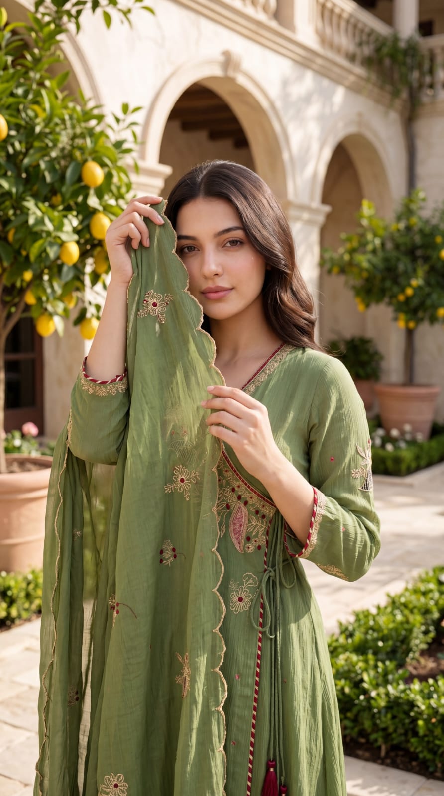 Crush cotton Angrakha pattern beautiful three piece set (B708)