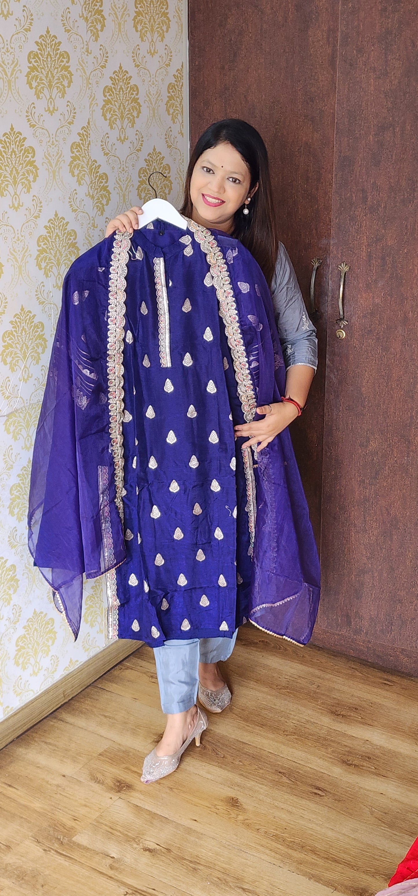 Blue banarsai with lining three piece set (P1090)