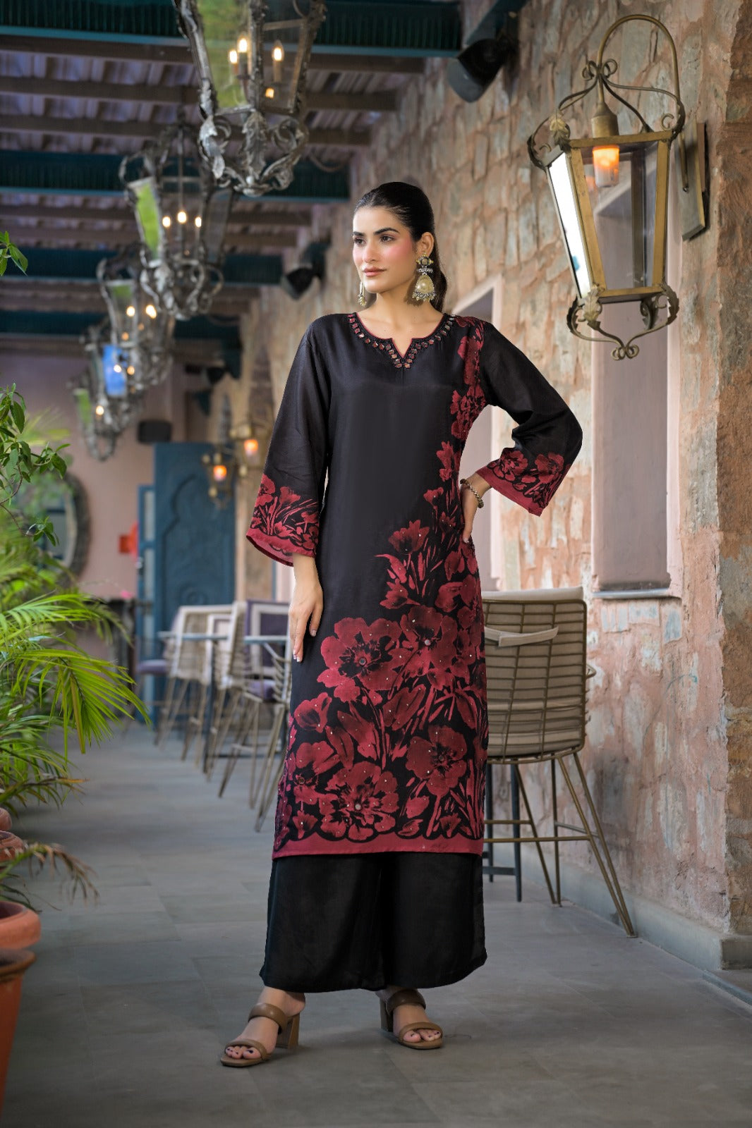 Russian silk digital print smart three piece set (C674)