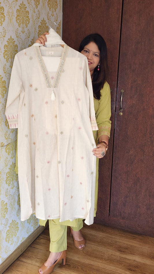 Off white  handloom cotton three piece set (P1432)