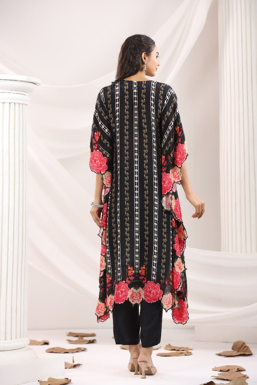 Black natural crape full gota work designer kaftan set (P1535)