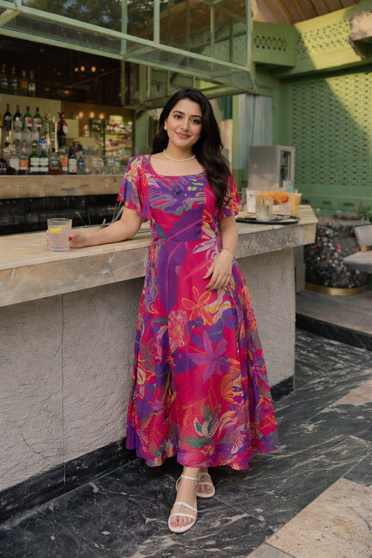 Chiffon one piece dress with mul lining (A1838)