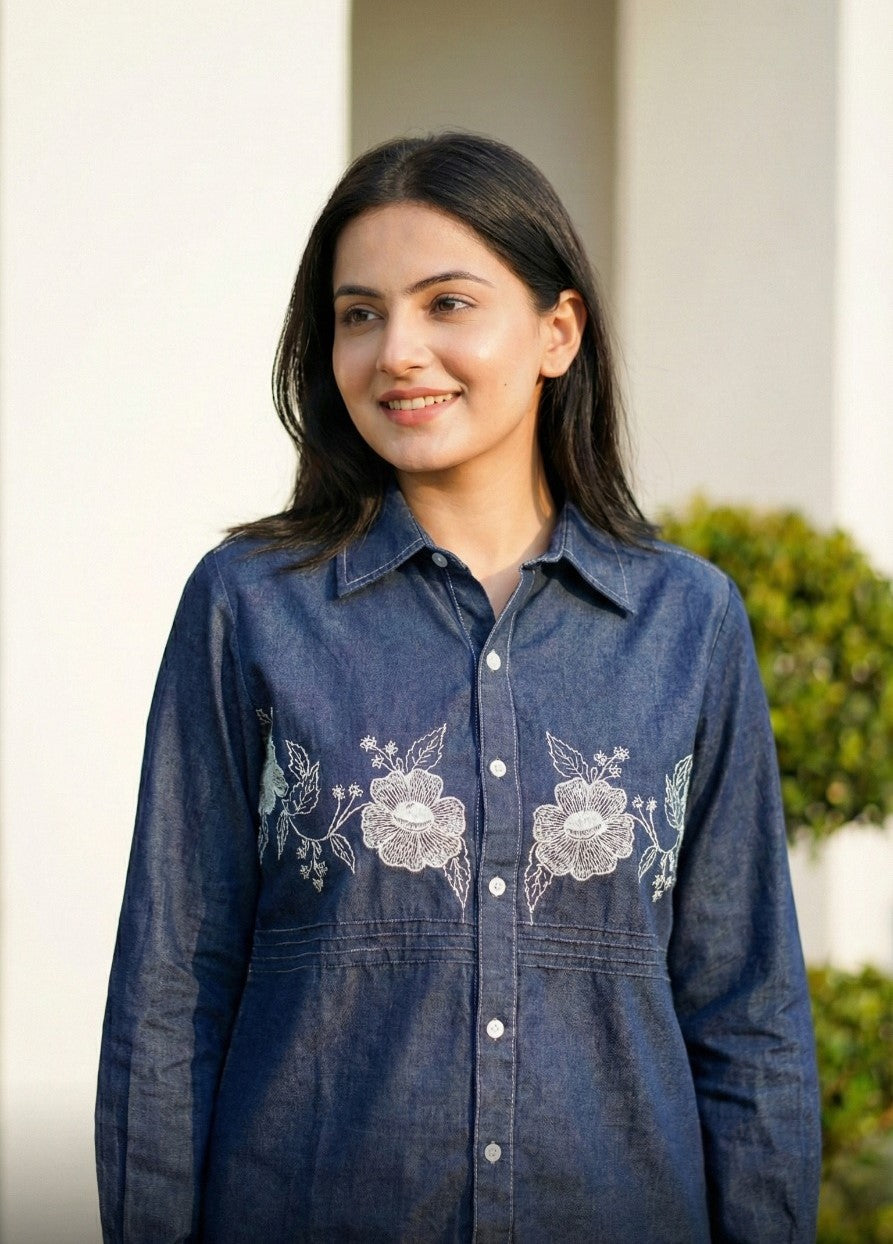 Soft denim with full thread work smart two piece cordset (B189)