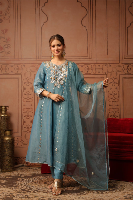 Pure tissue with gota work shoulder anarkali three piece set (C760)