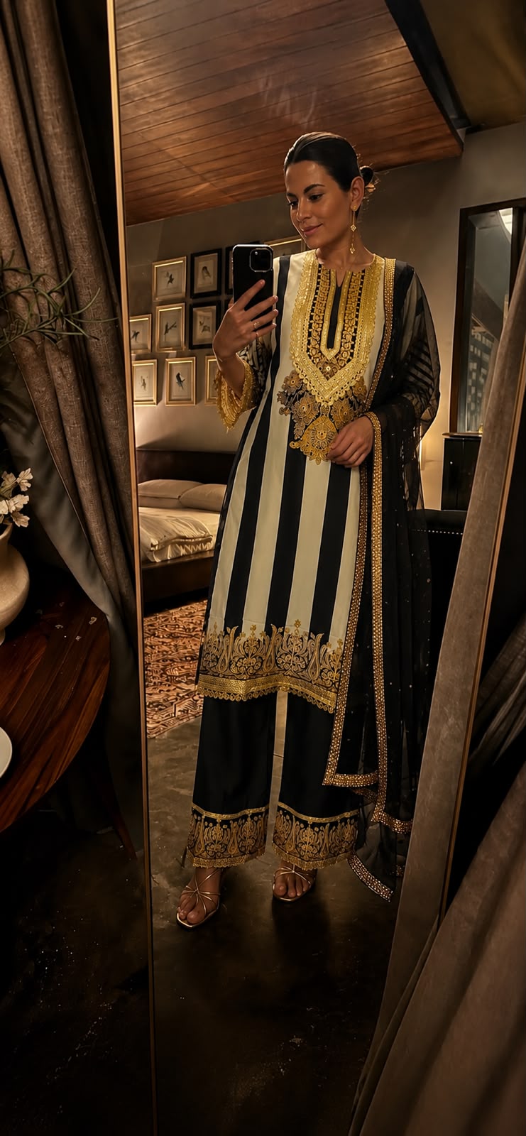 Pure crape with lining three piece set (S218)