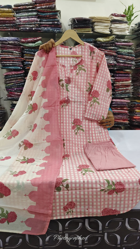 Pure cotton with kota dupatta three piece set (C183)