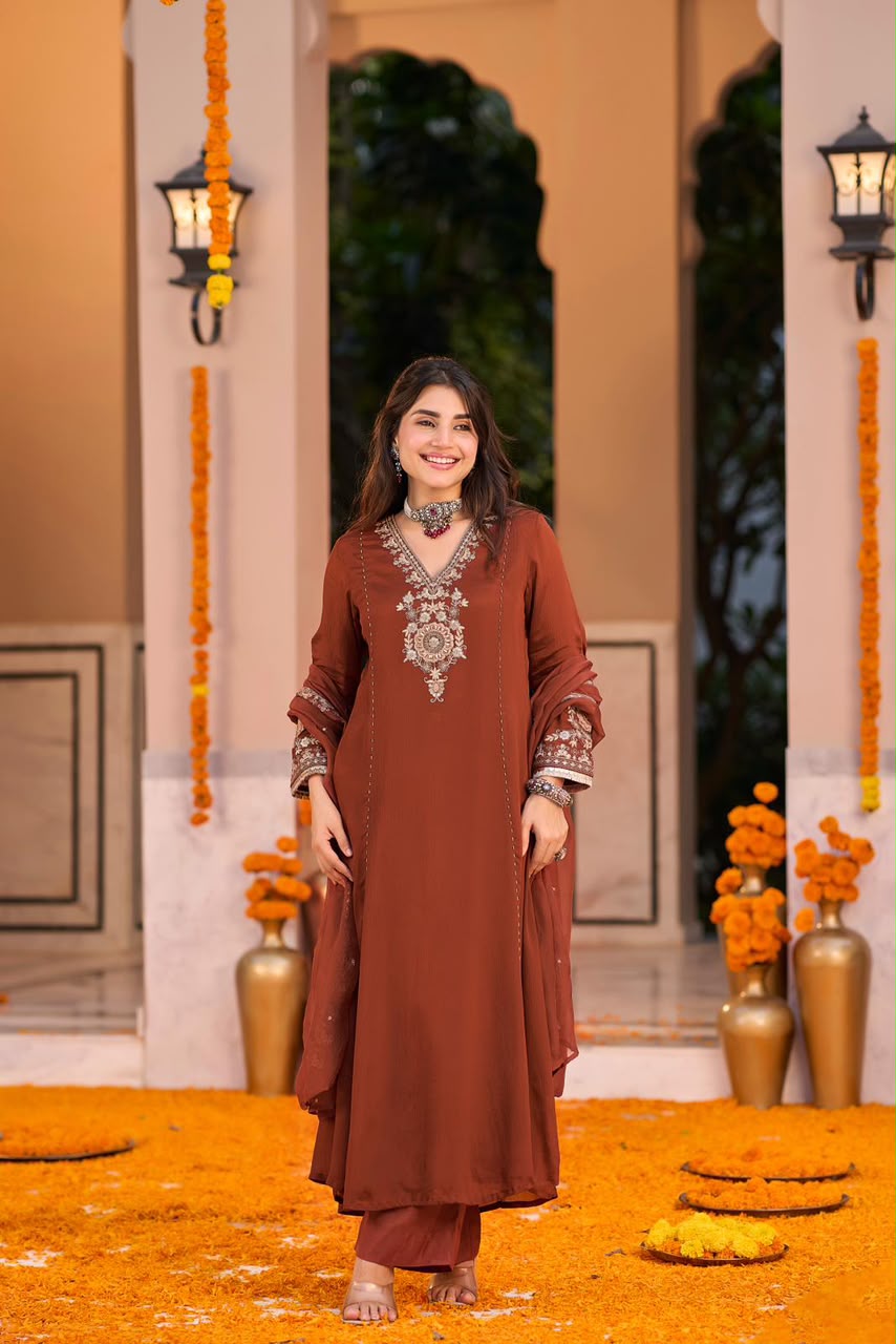 Pure chinnon with lining A line pattern three piece set (C798)
