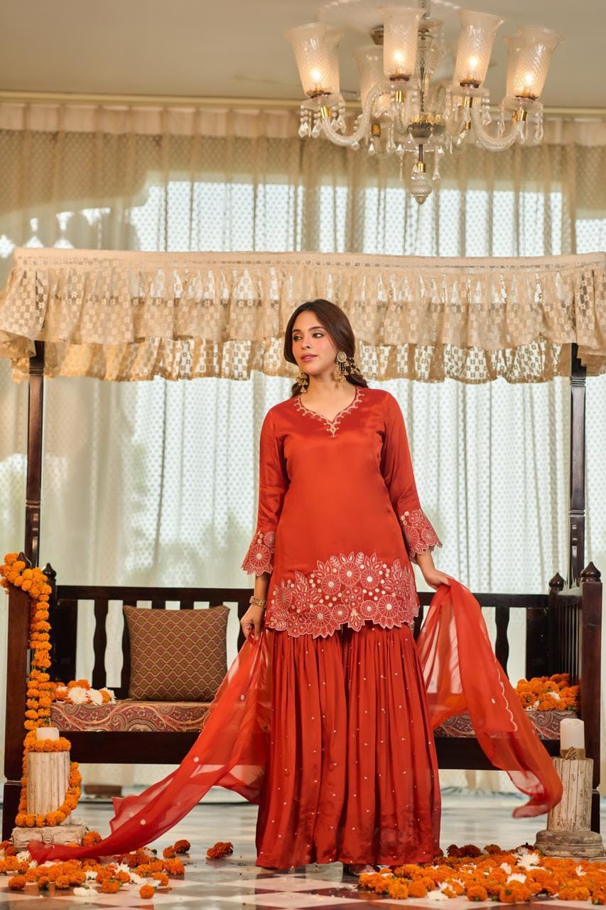 Pure chinnon with sharara designer three piece set (S281)