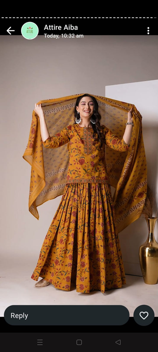 Pure cotton with 5 mit flared ghera skirt paired with smart top and full cotton dupatta (B880) (pls note dispatch after 10 days)