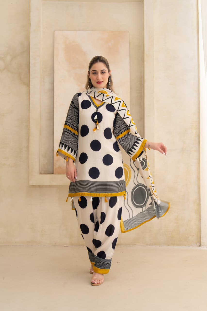 Pure muslin with mul lining smart farshi salwar three piece set (S201)