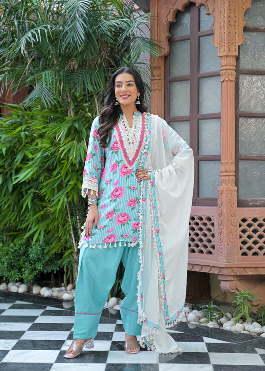 Pure muslin with lining and farshi salwar with dupatta very beautiful three piece set (C202)