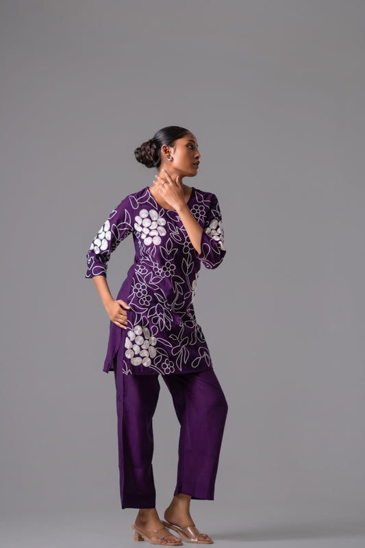 Purple fully embroidered two piece cordset (A501)