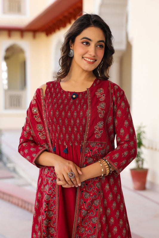 Original block print smart two piece dress length 46 inch (B287)