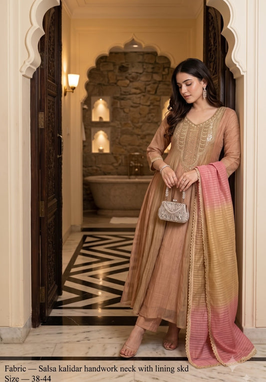 Salsa tissue shoulder anarkali three piece set (C479)