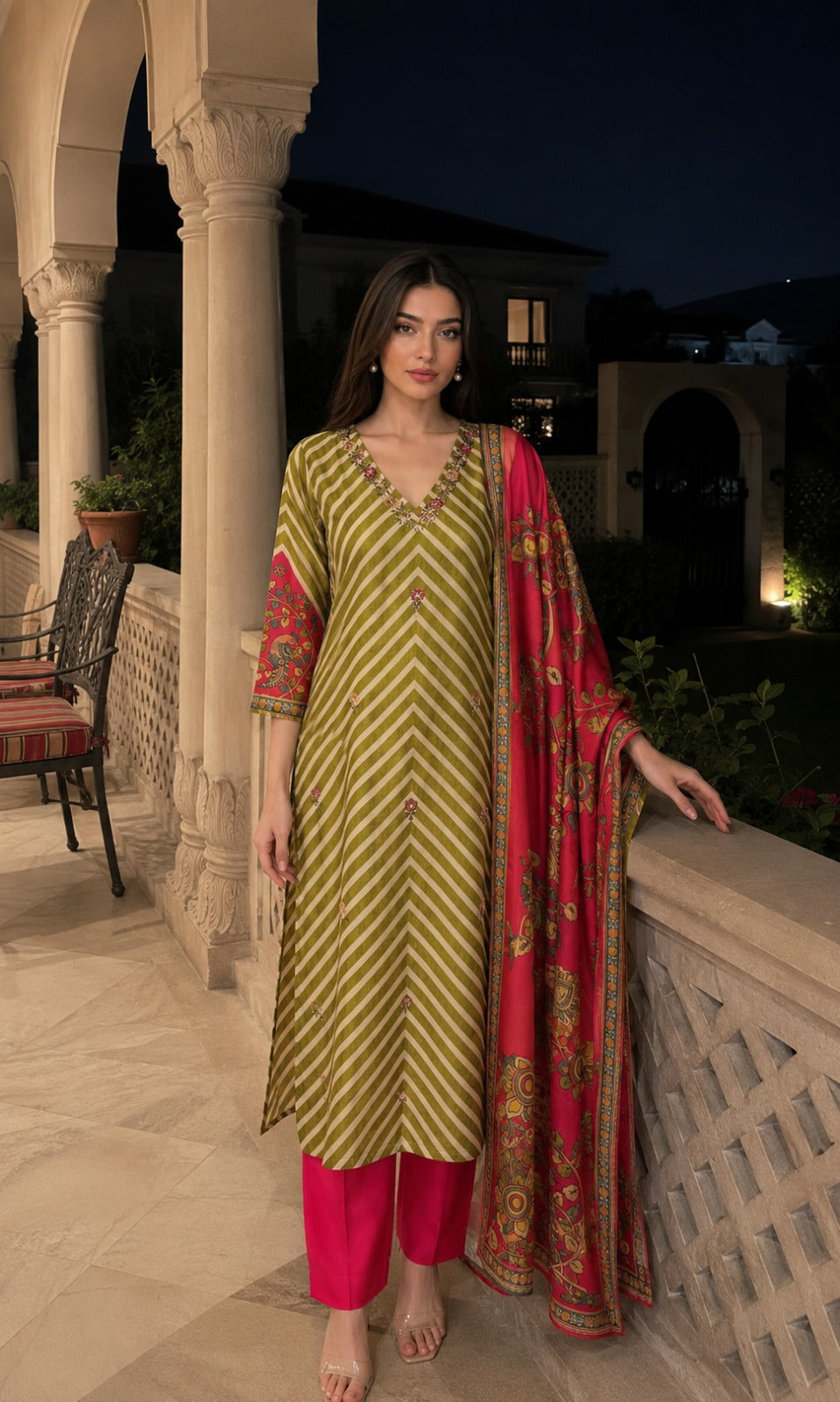 Pure crape with mul lining with patola print beautiful three piece set (S248)