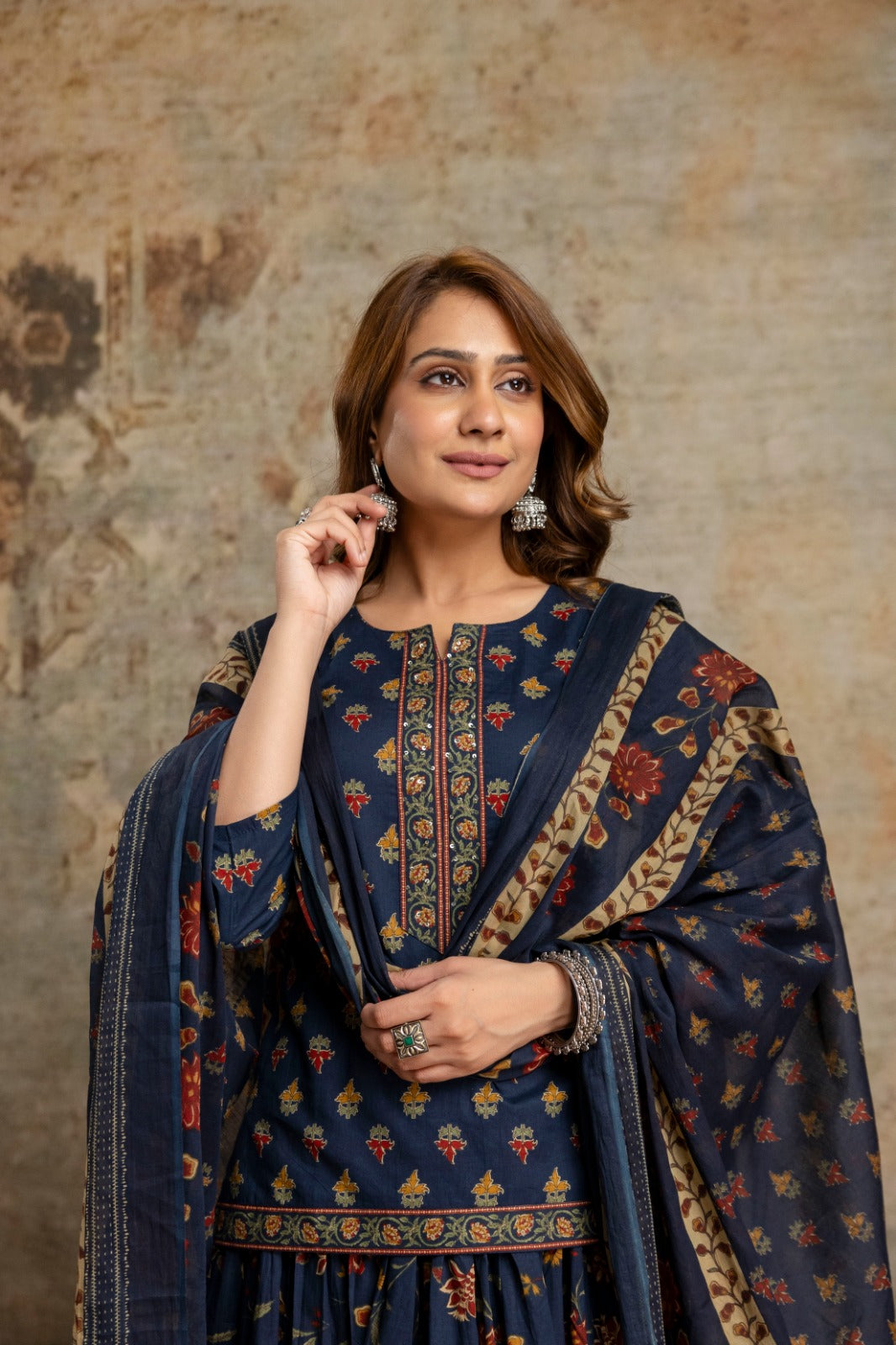 Pure cotton smart top with flared skirt with dupatta (S205)