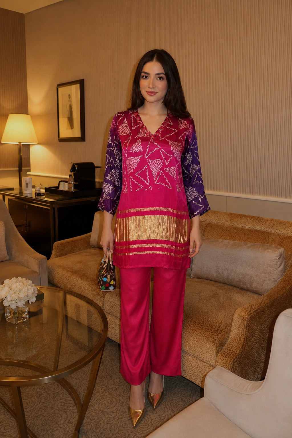 Pure gaji silk with lagdi border two piece cordset (S285)