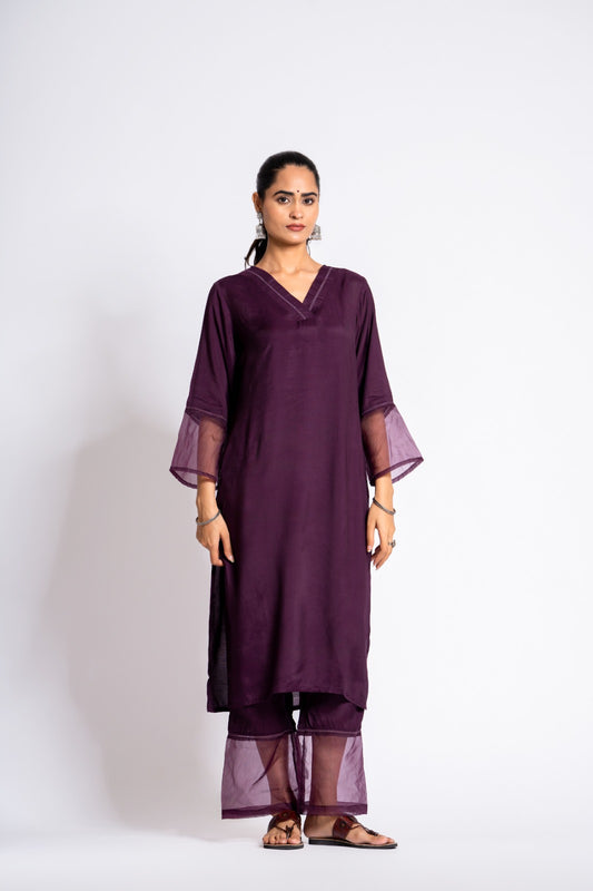 Purple pure mul silk soild color two piece cordset (T107)