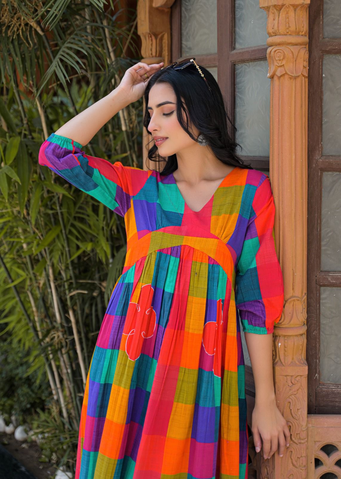 Colour full stylish slub cotton one piece dress (B933)