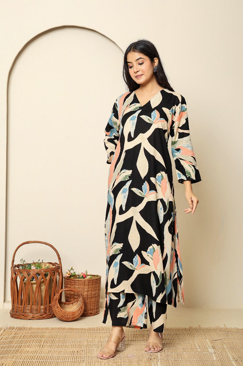 Black cotton modal designer two piece cordset (A1198)