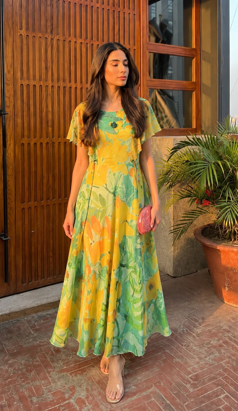 Pure chiffon with lining smart one piece dress (B723)