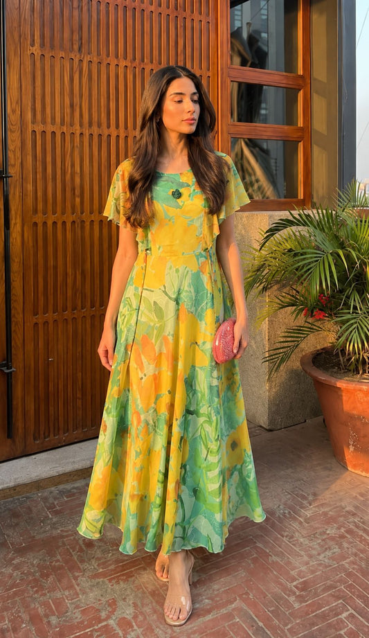 Pure chiffon with lining smart one piece dress (B723)