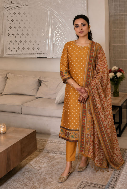 Soft chanderi with mul lining three piece set (B755)