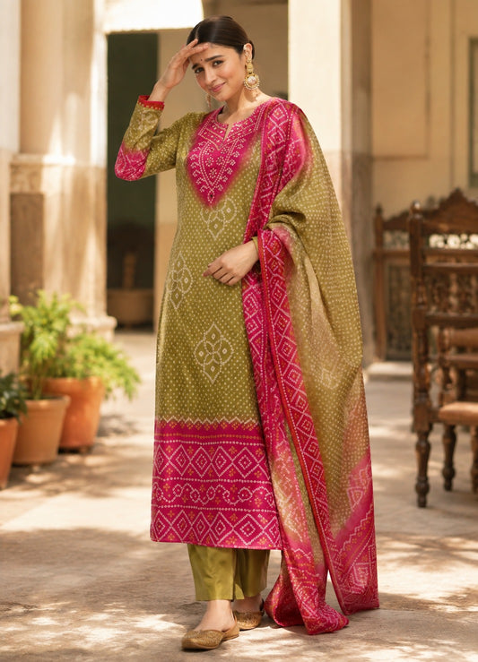Pure gaji silk with lining beautiful three piece set (S322)