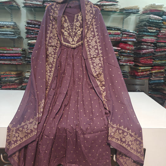Purple pure cotton flared three piece set (P2264)