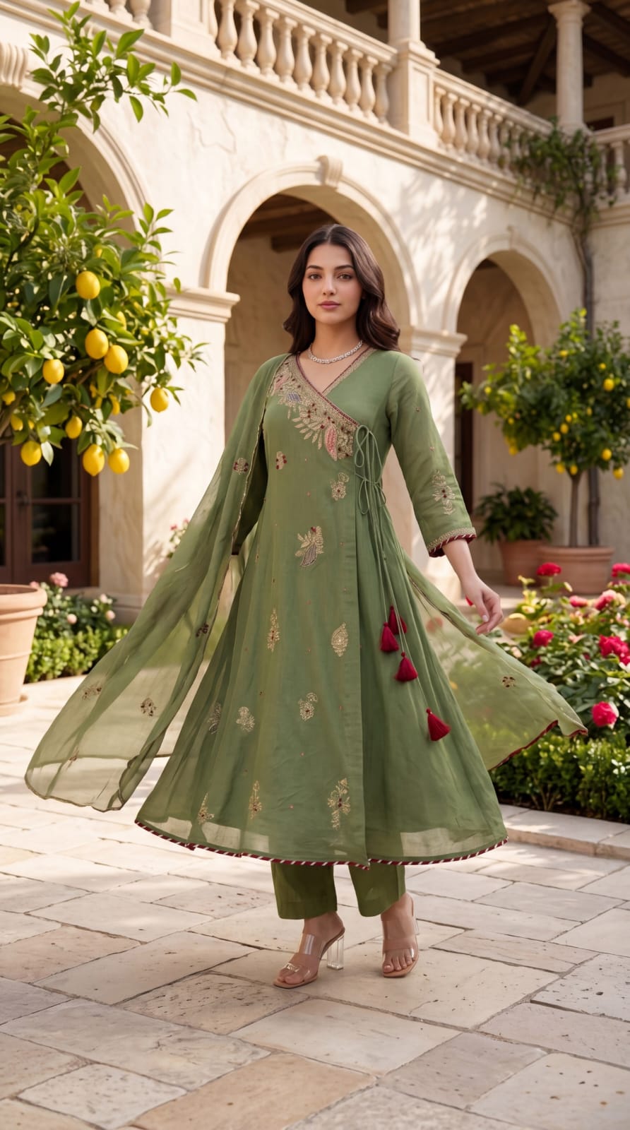Crush cotton Angrakha pattern beautiful three piece set (B708)