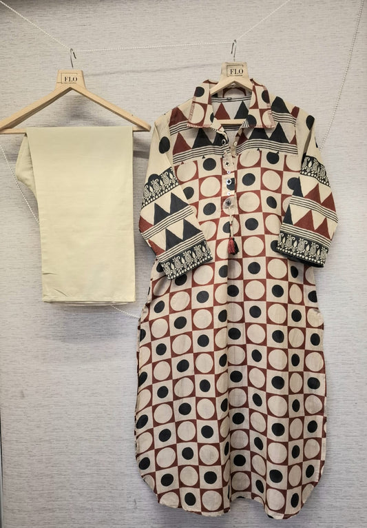 Mul chanderi block print smart two piece cordset (C107)