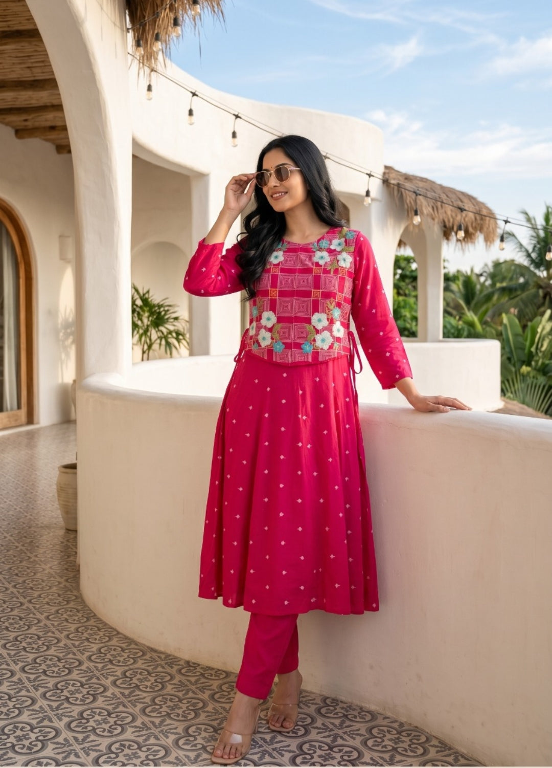 Pure mul chanderi with embroidered jacket A line designer two piece cordset (B820)